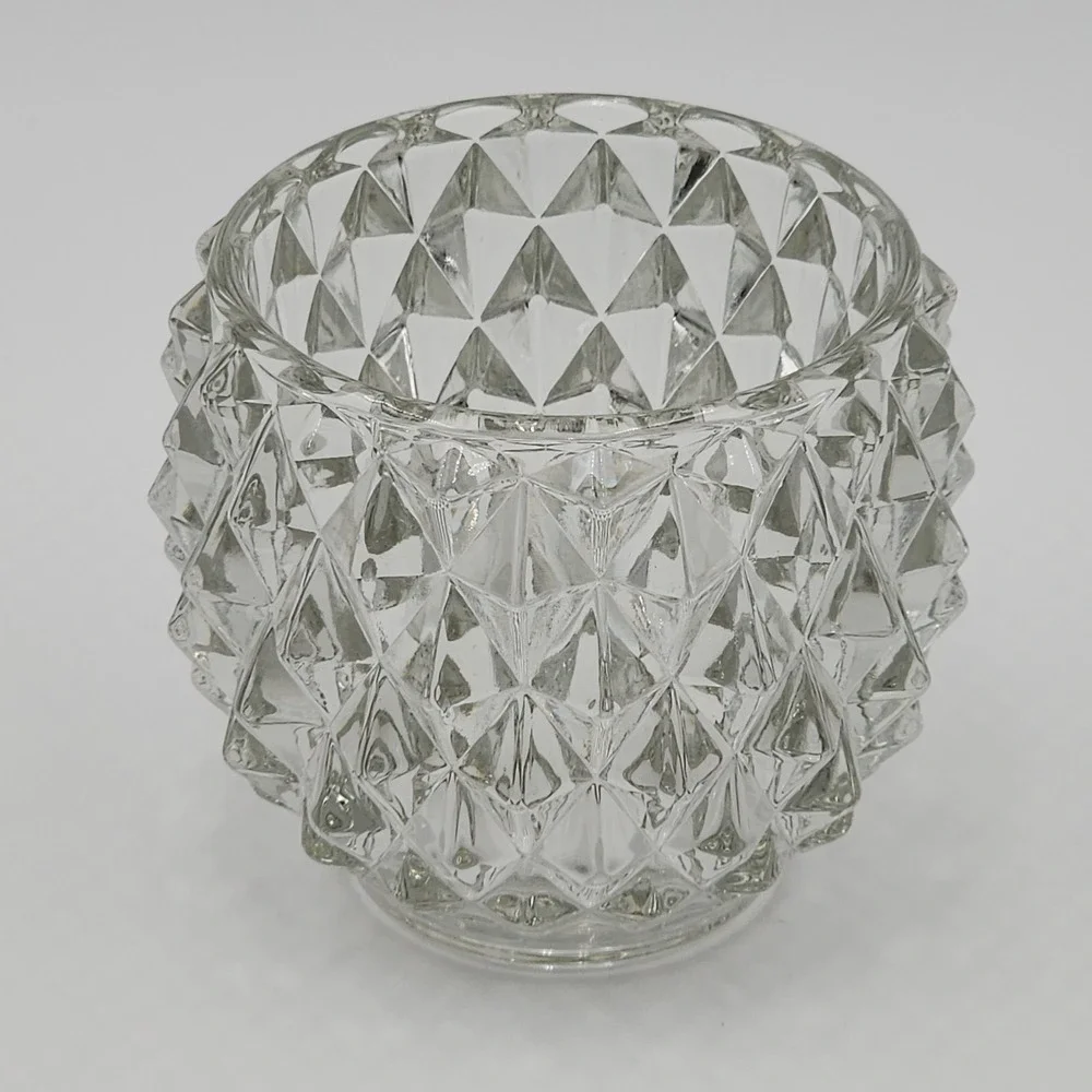 Vintage Clear Pressed Glass Diamond Pyramid Point Votive Ambient Candle Decor